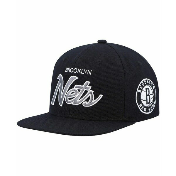 ~b`F&lX fB[X Xq ANZT[ Men's Black Brooklyn Nets Hardwood Classics Script 2.0 Snapback Hat Black