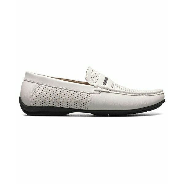 ステイシーアダムス メンズ スリッポン・ローファー シューズ Men's Corby Moccasin Toe Saddle Slip-on Loafer White