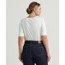 ラルフローレン レディース カットソー トップス Plus Size Cotton-Blend Boatneck Top White(4)