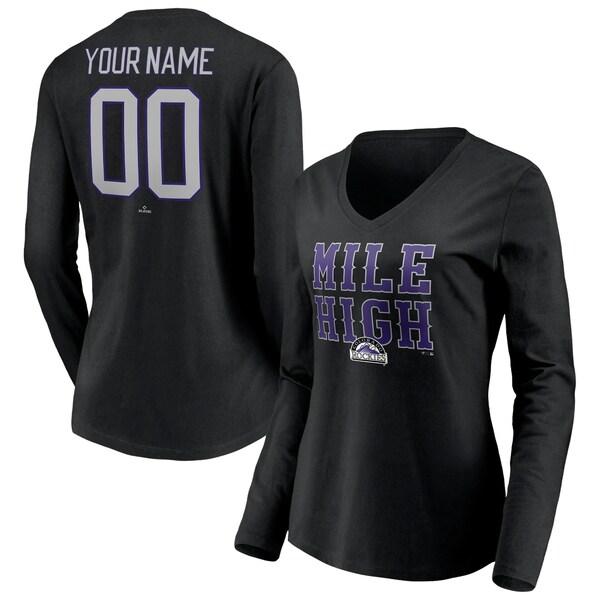 ファナティクス レディース Tシャツ トップス Colorado Rockies Fanatics Branded Women's Personalized Hometown Legend Long Sleeve VNeck TShirt Black