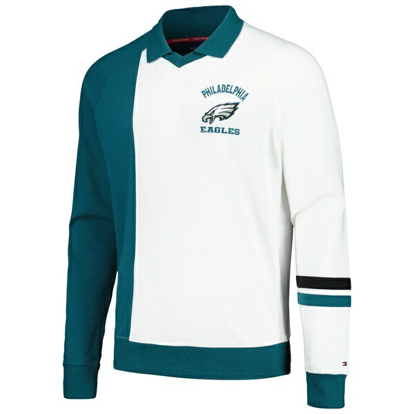 トミー ヒルフィガー メンズ ポロシャツ トップス Philadelphia Eagles Tommy Hilfiger Spencer Color Block Polo Raglan Pullover Sweatshirt Midnight Green/White