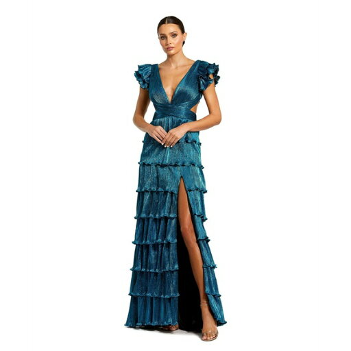 マックダガル レディース ワンピース トップス Women's Ruffle Tiered Criss Cross Lace Up Gown Blue マックダガル レディース ワンピース トップス Women's Ruffle Tiered Criss Cross Lace Up Gown Blue