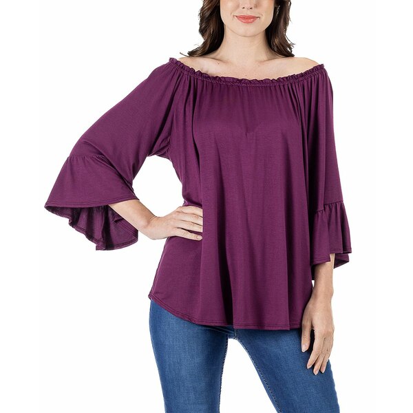 24セブンコンフォート レディース カットソー トップス Women's Bell Sleeve Loose Fit Tunic Top Plum