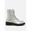 ロンンドンラグ レディース ブーツ シューズ Clover Faux Leather Lace Up Boots Silver