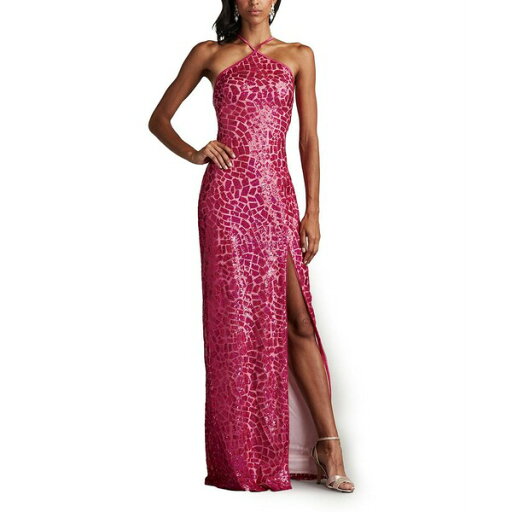 タダシショージ レディース ワンピース トップス Women's Koda Animal Sequin Halter Gown Pink タダシショージ レディース ワンピース トップス Women's Koda Animal Sequin Halter Gown Pink