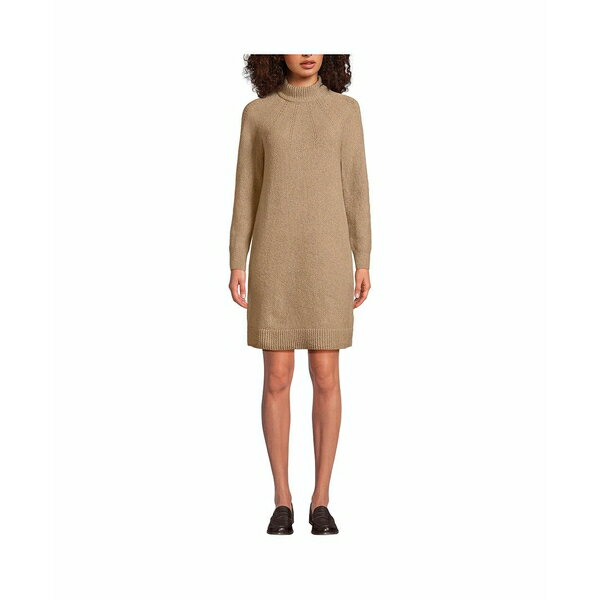 ランズエンド レディース ワンピース トップス Women's Boucle Long Sleeve Raglan Mock Neck Sweater Dress Vicuna heather