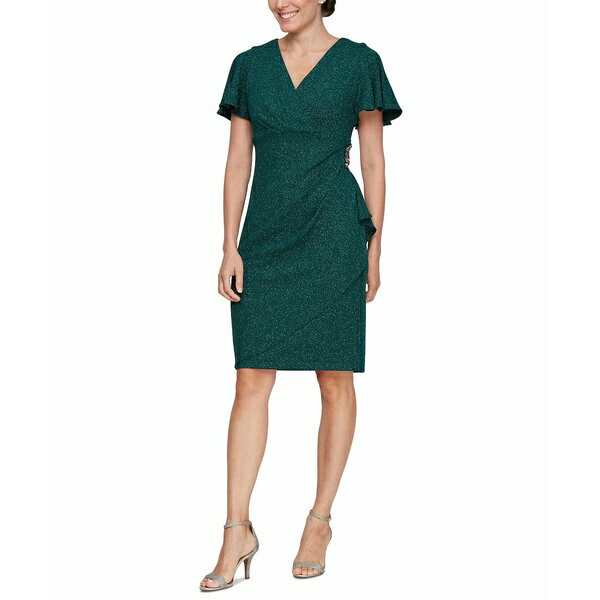 エス エル ファッションズ レディース ワンピース トップス Petite Metallic-Threaded Rhinestone-Embellished Dress Emerald Green
