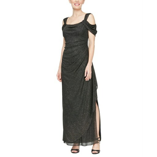 アレックスイブニングス レディース ワンピース トップス Cold-Shoulder Draped Metallic Gown Regular & Petite Sizes Black Gold アレックスイブニングス レディース ワンピース トップス Cold-Shoulder Draped Metallic Gown Regular & Petite Sizes Black Gold