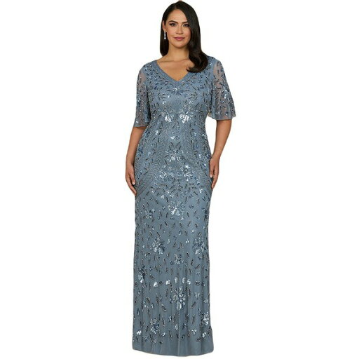 ララ レディース ワンピース トップス Women's V-Neck, Cape Sleeve Beaded Gown Dusty periwinkle ララ レディース ワンピース トップス Women's V-Neck, Cape Sleeve Beaded Gown Dusty periwinkle