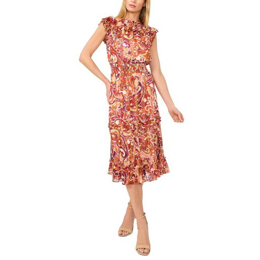 セセ レディース ワンピース トップス Women's Smocked-Waist Ruffle-Trim Midi Dress Wine セセ レディース ワンピース トップス Women's Smocked-Waist Ruffle-Trim Midi Dress Wine
