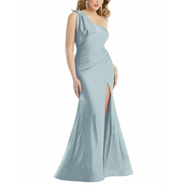 ドレッシーコレクション レディース ワンピース トップス Cynthia & Sahar Women's Cascading Bow One-Shoulder Stretch Satin Mermaid Dress with Slight Train Mist