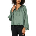 ワンステイト レディース カットソー トップス Women's Wide Flutter-Sleeve Tie-Neck Top Dark Forest(4)