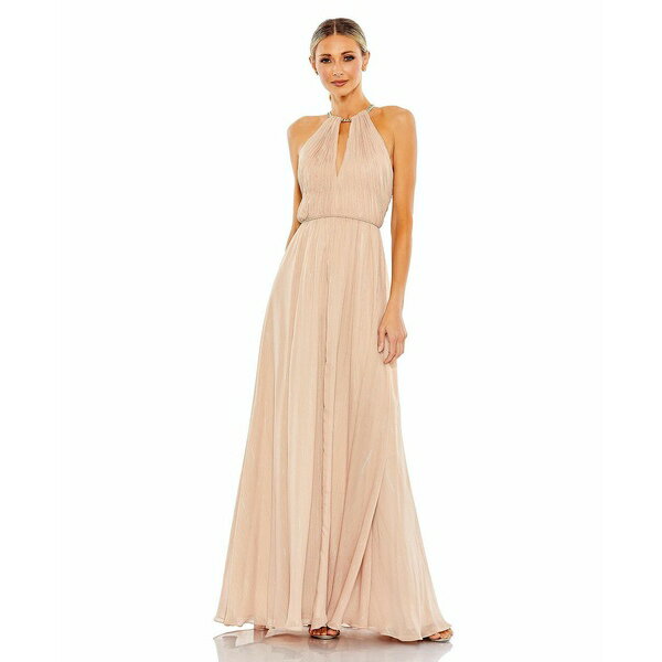 マックダガル レディース ワンピース トップス Women's Chain Trim Keyhole Halter Neck A Line Gown Nude