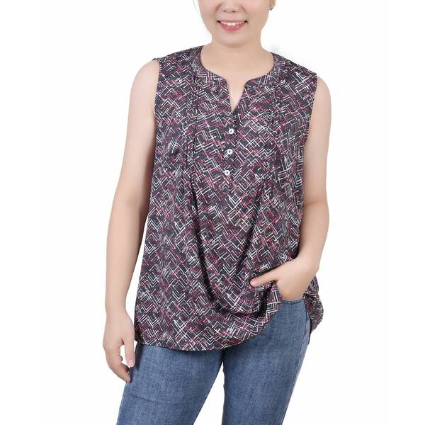 ニューヨークコレクション レディース カットソー トップス Women's Sleeveless Pintucked Blouse Blac..