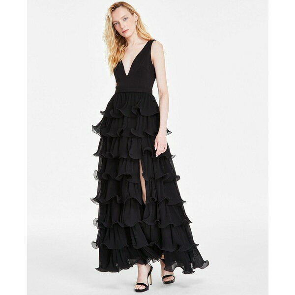 ベッツィ アンド アダム レディース ワンピース トップス Women's Tiered Long V-Neck Gown Black