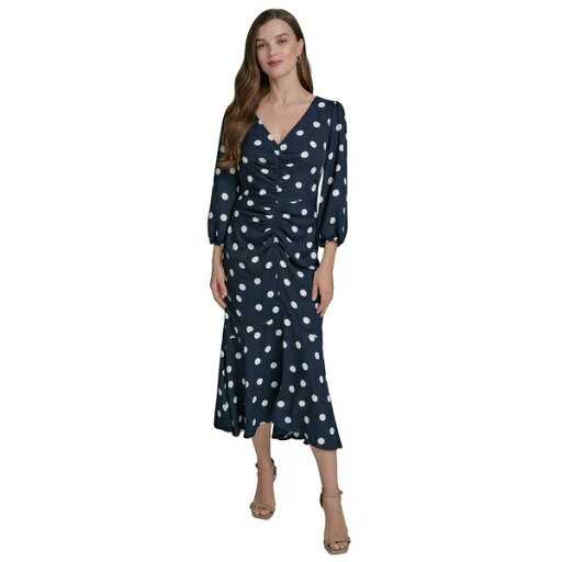 ホルストンヘリテイジ レディース ワンピース トップス Women's Ruched-Front Balloon-Sleeve A-Line Dress Marine/Cream ホルストンヘリテイジ レディース ワンピース トップス Women's Ruched-Front Balloon-Sleeve A-Line Dress Marine/Cream