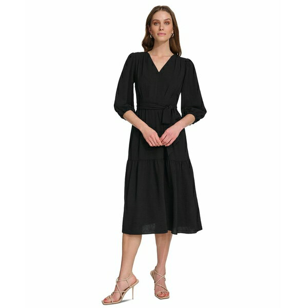 ダナ キャラン ニューヨーク レディース ワンピース トップス Women's Balloon-Sleeve Tie-Waist Tiered Dress Power Pink