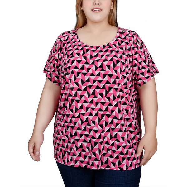 ニューヨークコレクション レディース カットソー トップス Plus Size Short Sleeve Tunic Top Magenta..