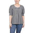 ニューヨークコレクション レディース カットソー トップス Petite Printed Balloon Sleeve Top Black White Herringbone