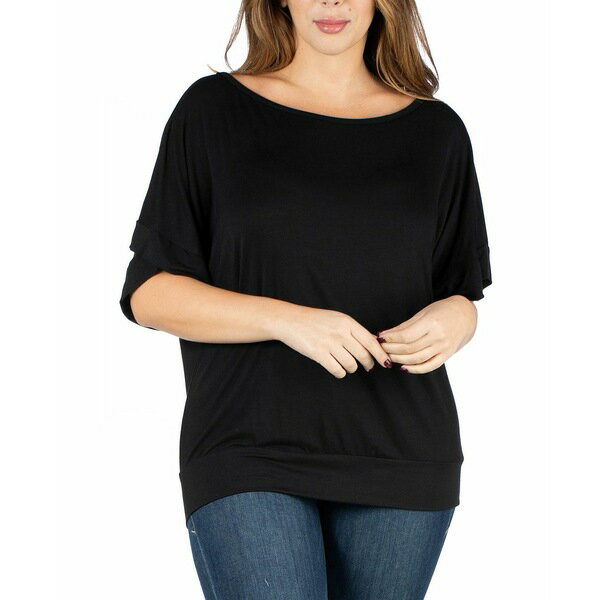 24セブンコンフォート レディース カットソー トップス Plus Size Short Sleeve Loose Fitting Dolman ..