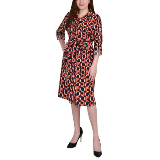 ニューヨークコレクション レディース ワンピース トップス Petite Printed Long Sleeve Roll Tab Shirtdress Black Red Circle Chain ニューヨークコレクション レディース ワンピース トップス Petite Printed Long Sleeve Roll Tab Shirtdress Black Red Circle Chain