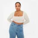 yz AC\ECbgt@[Xg fB[X TVc gbvX Double Layered Square Neck Slinky Crop Top Sand