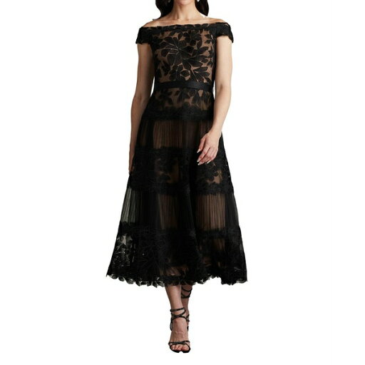 タダシショージ レディース ワンピース トップス Adriane Floral Embroidered Tea-Length Dress Bk/nd タダシショージ レディース ワンピース トップス Adriane Floral Embroidered Tea-Length Dress Bk/nd