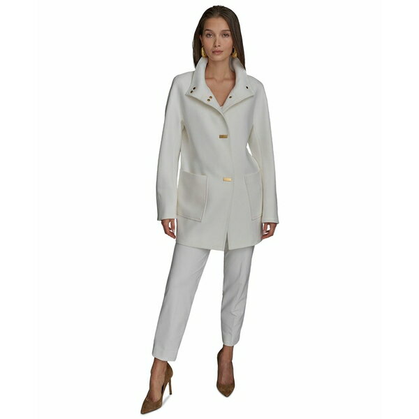 ダナ キャラン ニューヨーク レディース ジャケット&ブルゾン アウター Women's Crepe Stand-Collar Coat Cream