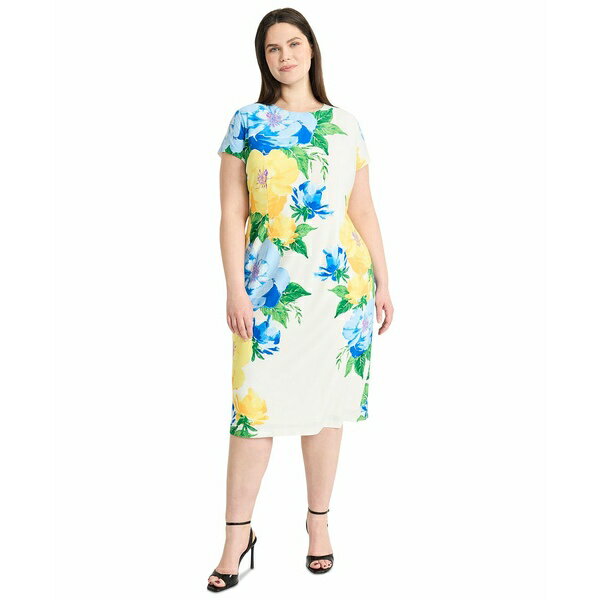 マギーロンドン レディース ワンピース トップス Plus Size Floral-Print Midi Dress White/Yellow