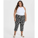 ジェイエムコレクション レディース カジュアルパンツ ボトムス Plus Size Printed Rivet Capri Pants, Exclusively at Macy's Deep Black