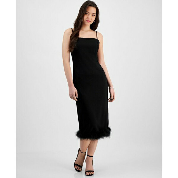 ライチェルレイチェルロイ レディース ワンピース トップス Women's Delilah Feather-Hem Midi Dress Black
