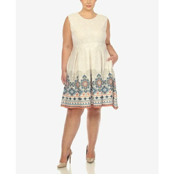 ホワイトマーク レディース ワンピース トップス Plus Size Fit and Flare Knee Length Dress Beige