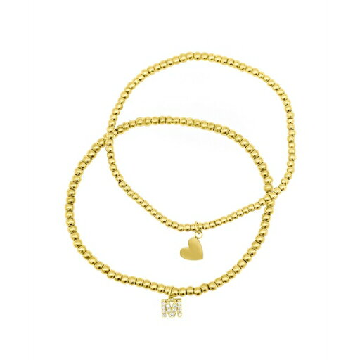 アドニア レディース ブレスレット・バングル・アンクレット アクセサリー 14K Gold-Plated Stretch Bracelet Set with Mini Crystal Initial Gold- M アドニア レディース ブレスレット・バングル・アンクレット アクセサリー 14K Gold-Plated Stretch Bracelet Set with Mini Crystal Initial Gold- M