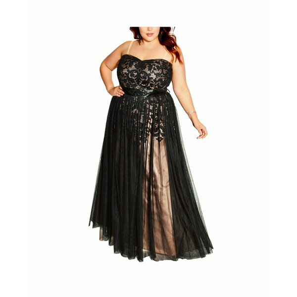 シティーシック レディース ワンピース トップス Plus Size Embroidered Tulle Maxi Dress Black