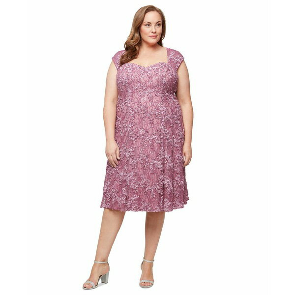 アレックスイブニングス レディース ワンピース トップス Plus Size Lace Soutache Midi Dress Dark Mauve