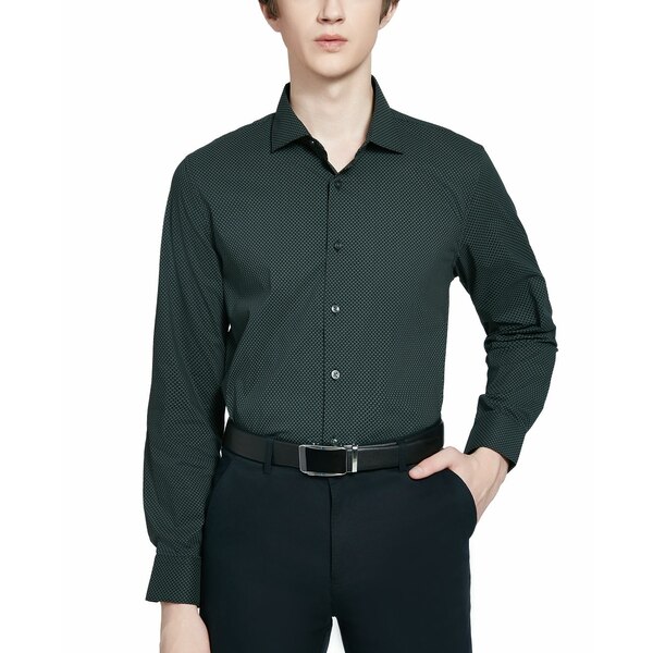 ꥢ   ȥåץ Men's Slim-Fit Micro-Geo Dress Shirt Dark Green