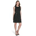 トミー ヒルフィガー レディース ワンピース トップス Women's Windowpane Sheath Dress Black, Ivory