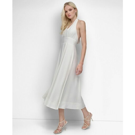 ダナ キャラン ニューヨーク レディース ワンピース トップス Women's Halter V-Neck Tie-Back Midi Dress Ivory