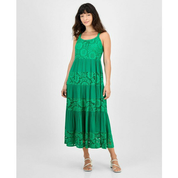 ӡӡ ǥ ԡ ȥåץ Petite Lace-Trim Sleeveless Tiered Midi Dress G...