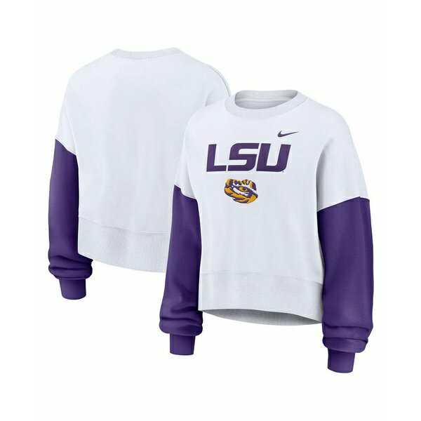 ナイキ レディース カットソー トップス Women's White LSU Tigers Color-Block Oversized Cropped Pul..