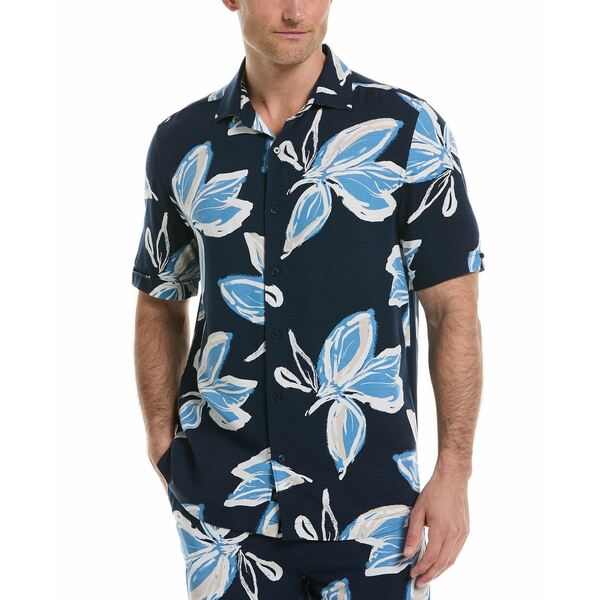 キューバベラ メンズ シャツ トップス Men's All-Over Tropical Print Short-Sleeve Button-Down Shirt Dress Blues(4)