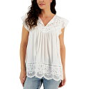 スタイルアンドコー レディース カットソー トップス Women's Mixed-Media Lace-Trimmed Top, Created for Macy's Bright White(4)