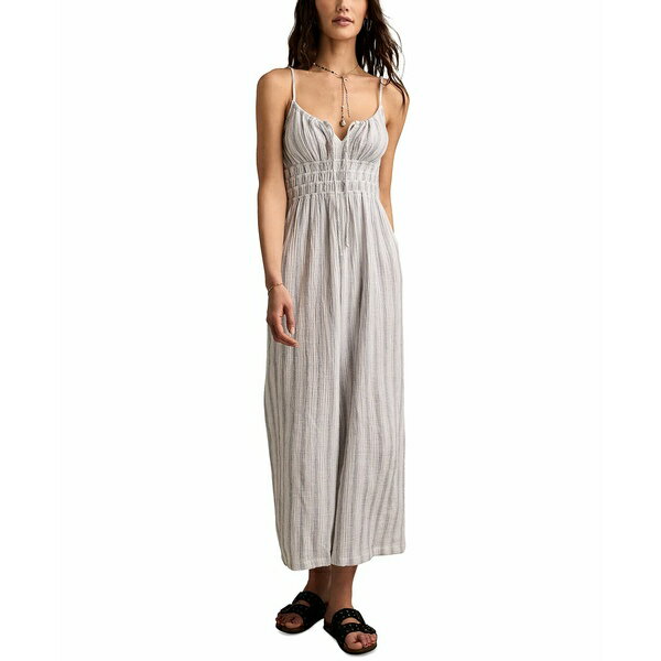 å֥ ǥ ԡ ȥåץ Women's Cotton Striped Gauzy Jumpsuit Grey S...