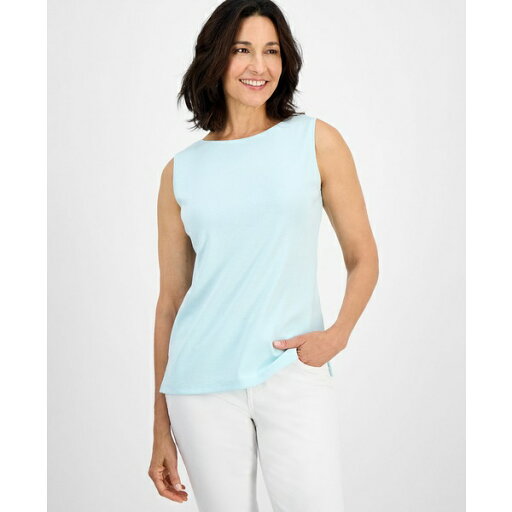 スタイルアンドコー レディース カットソー トップス Women's Cotton Boat-Neck Sleeveless Top, Created for Macy's Minty Turquoise スタイルアンドコー レディース カットソー トップス Women's Cotton Boat-Neck Sleeveless Top, Created for Macy's Minty Turquoise
