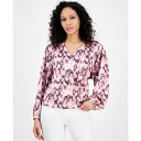 ボス オレンジ レディース カットソー トップス Women's Printed Long-Sleeve V-Neck Blouse Pink Aztec|詳細画像