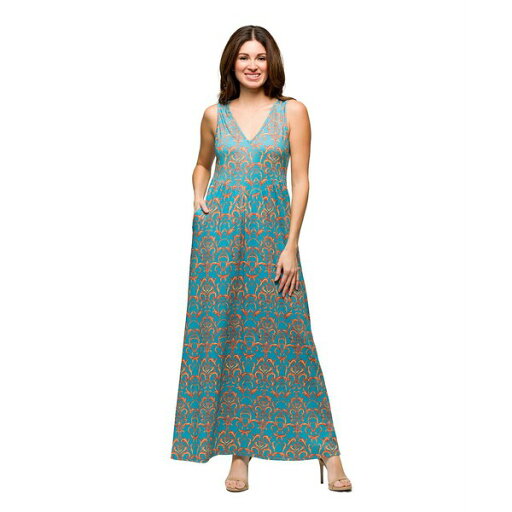 24セブンコンフォート レディース ワンピース トップス Women's Sky Blue Sleeveless V Neck Maxi Dress with Pockets Blue Multi 24セブンコンフォート レディース ワンピース トップス Women's Sky Blue Sleeveless V Neck Maxi Dress with Pockets Blue Multi
