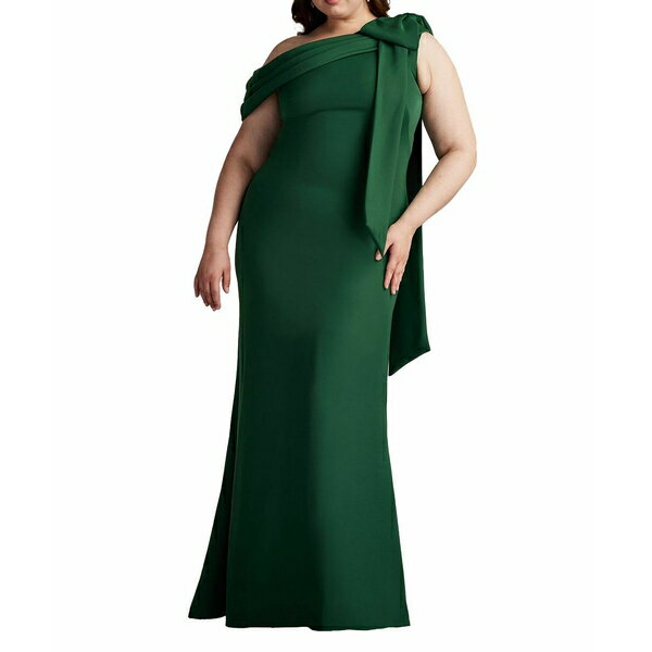 硼 ǥ ԡ ȥåץ Plus Size Cassia Bow-Shoulder Crepe Gown Gree...