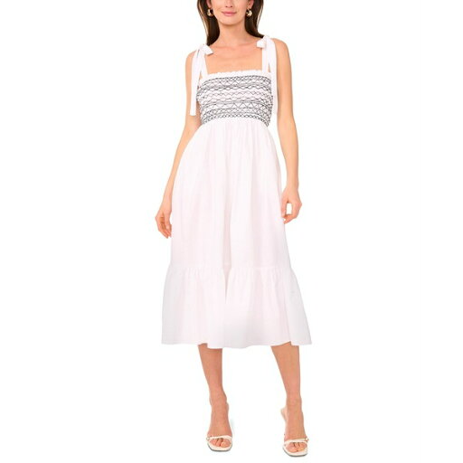 ワンステイト レディース ワンピース トップス Women's Cotton Tie-Shoulder Smocked Midi Dress Ultra White ワンステイト レディース ワンピース トップス Women's Cotton Tie-Shoulder Smocked Midi Dress Ultra White