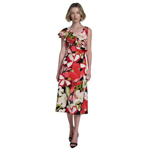 ホルストンヘリテイジ レディース ワンピース トップス Women's Printed Asymmetric Ruffled Midi Dress Fire/Cream Floral ホルストンヘリテイジ レディース ワンピース トップス Women's Printed Asymmetric Ruffled Midi Dress Fire/Cream Floral
