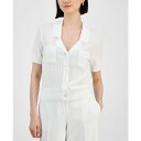 タハリエーエスエル レディース カットソー トップス Petite Stripe-Textured Knit Button-Front Top White(4)